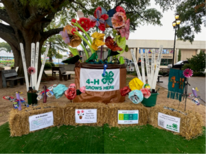 Winning haybale display - flowerpot made of repurposed items