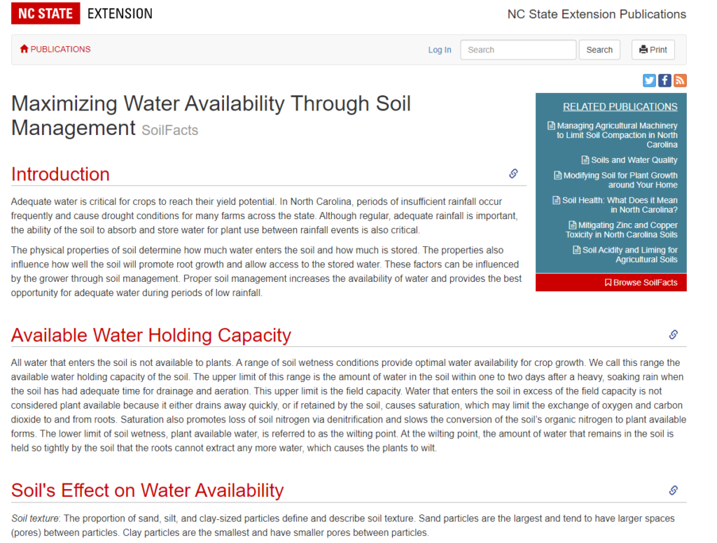 Screenshot of the Maximizing Water Availability Through Soil Management publication.