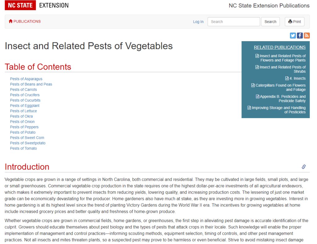 Screenshot of the Insect and Related pests of Vegetables publication.